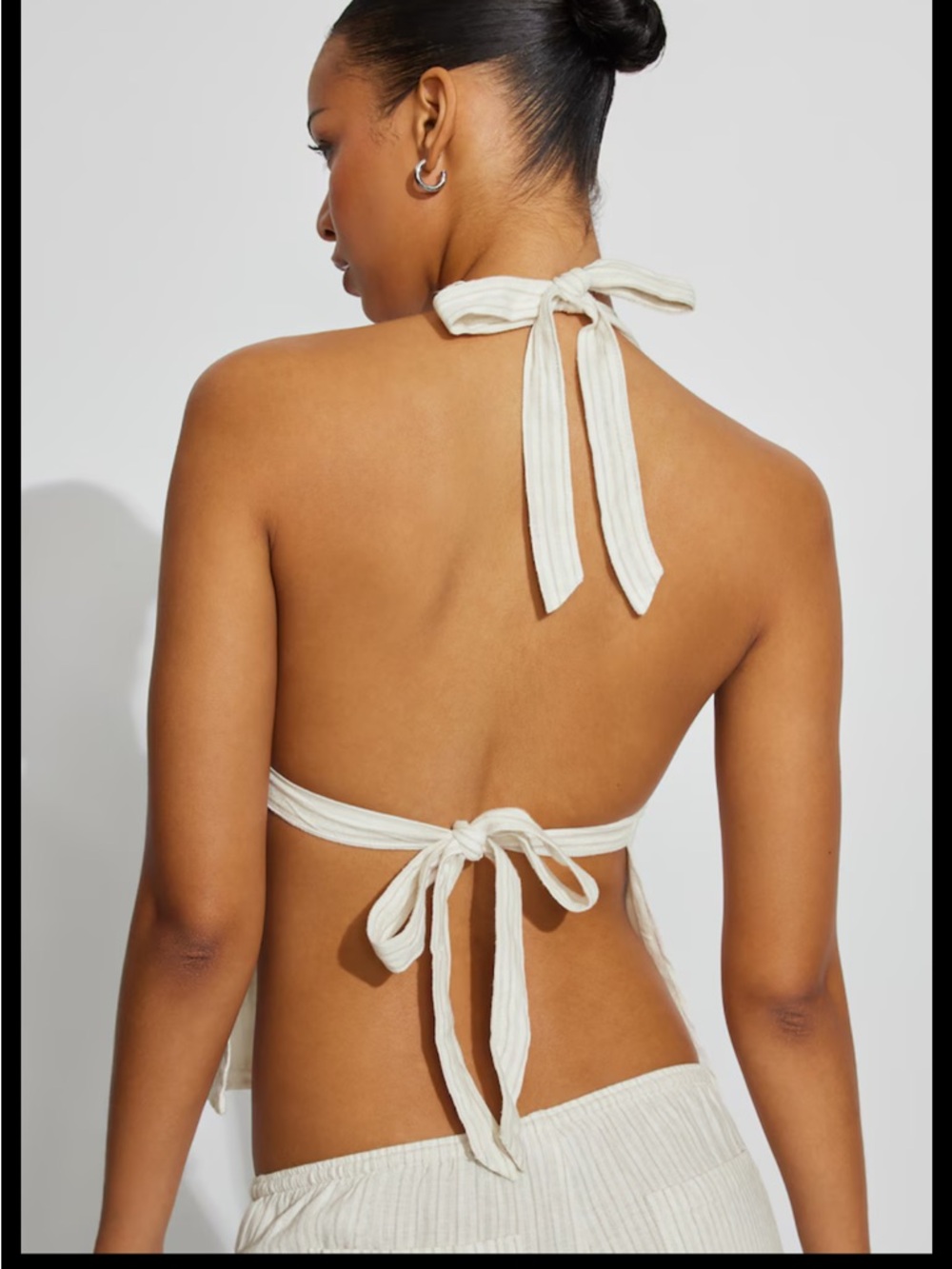 GARAGE Linen Halter Top Beige & Cream Stripe Top Tie Back Women’s Size Small NWT - Picture 3 of 10